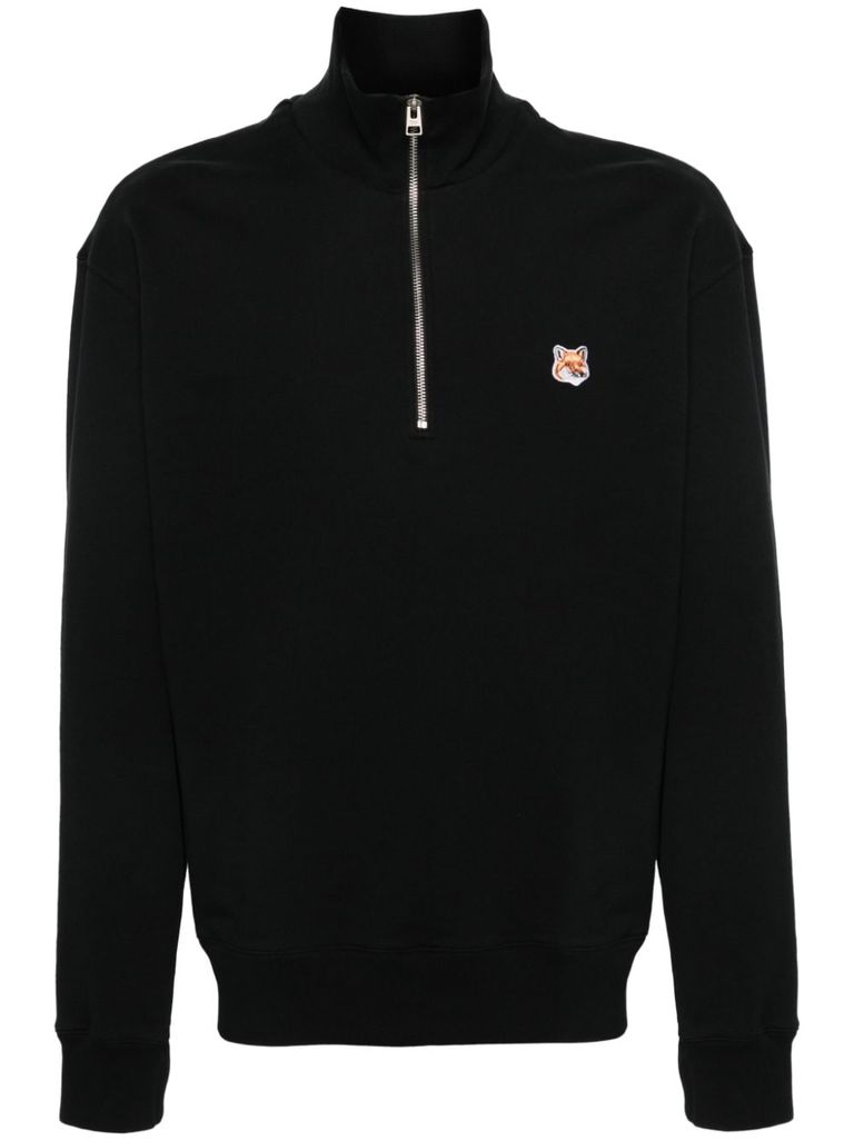 Shop Maison Kitsuné Cotton Sweatshirt With High Neck And Logo Embroidery In Black