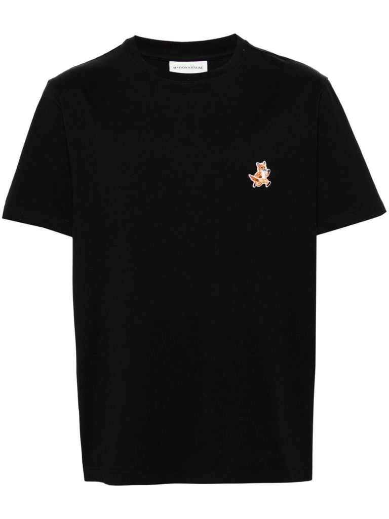 Shop Maison Kitsuné Cotton T-shirt With Embroidered Fox Logo In Black