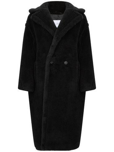 Cappotto lungo nero in lana 'Teddy'