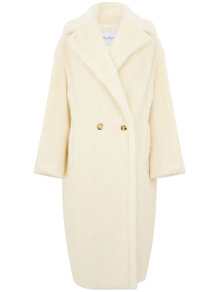 Shop Max Mara White Long Wool 'teddy' Coat