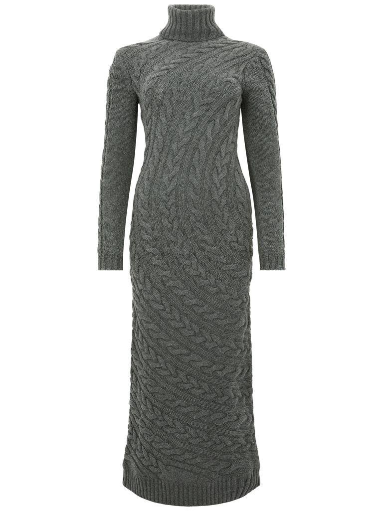 Shop Max Mara Long Knit Dress With High Collar 'arte' In Grey