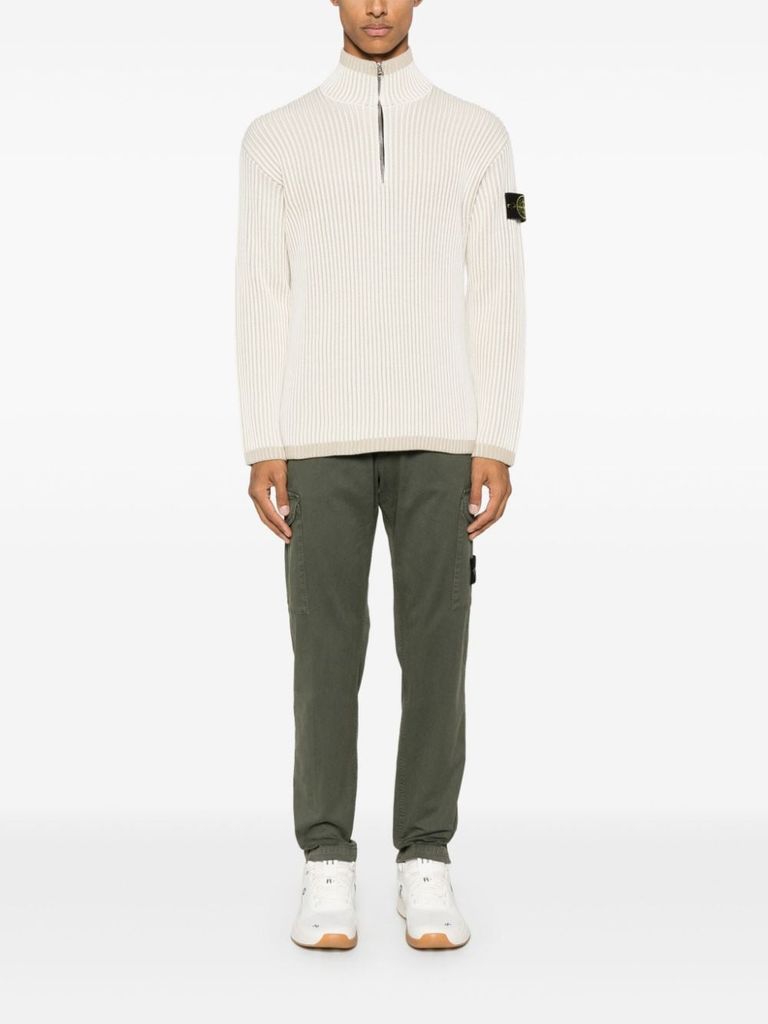 Shop Stone Island Virgin Wool Ribbed Vanisé Sweater In Bianco