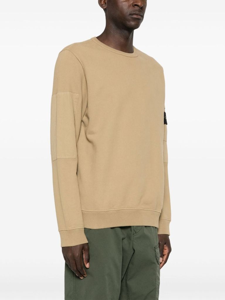 Shop Stone Island Beige Cotton Crewneck Sweatshirt With Pocket