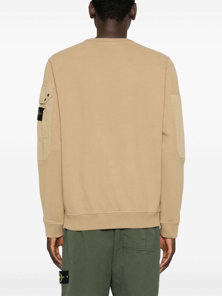 Shop Stone Island Beige Cotton Crewneck Sweatshirt With Pocket