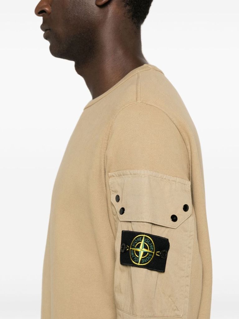 Shop Stone Island Beige Cotton Crewneck Sweatshirt With Pocket