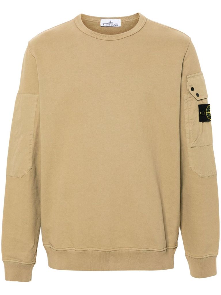 Shop Stone Island Beige Cotton Crewneck Sweatshirt With Pocket