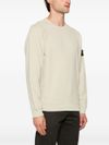 White Cotton Crewneck Sweatshirt with Compass Patch