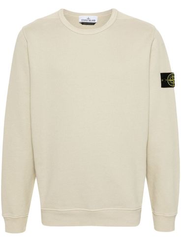 White Cotton Crewneck Sweatshirt with Compass Patch