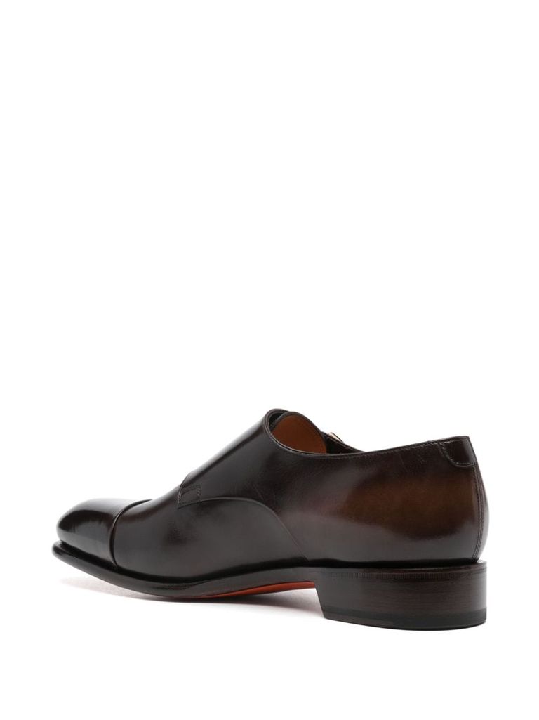 Shop Santoni Calf Leather Monk Strap Shoes In Marrone