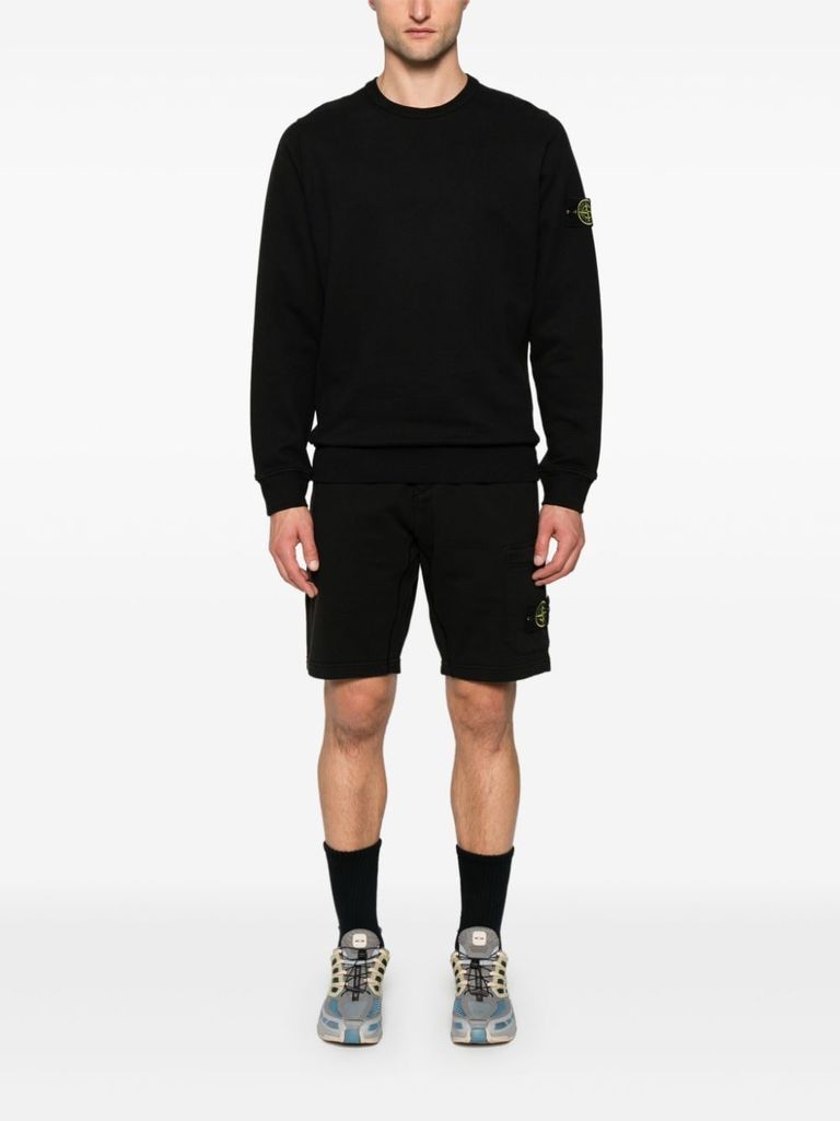 Shop Stone Island Black Cotton Crewneck Sweatshirt With Compass Patch In Nero