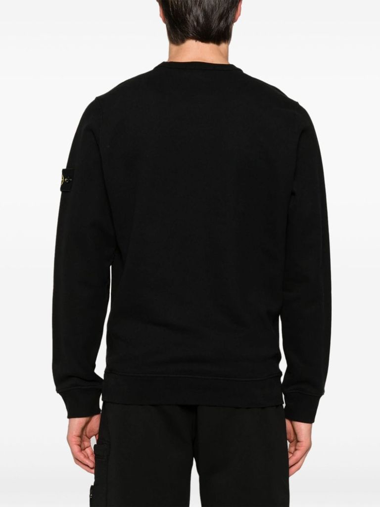 Shop Stone Island Black Cotton Crewneck Sweatshirt With Compass Patch In Nero