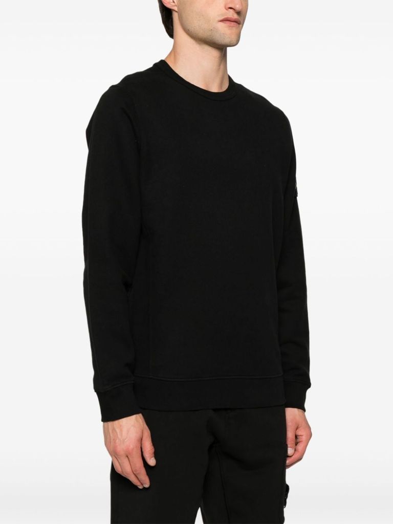 Shop Stone Island Black Cotton Crewneck Sweatshirt With Compass Patch In Nero