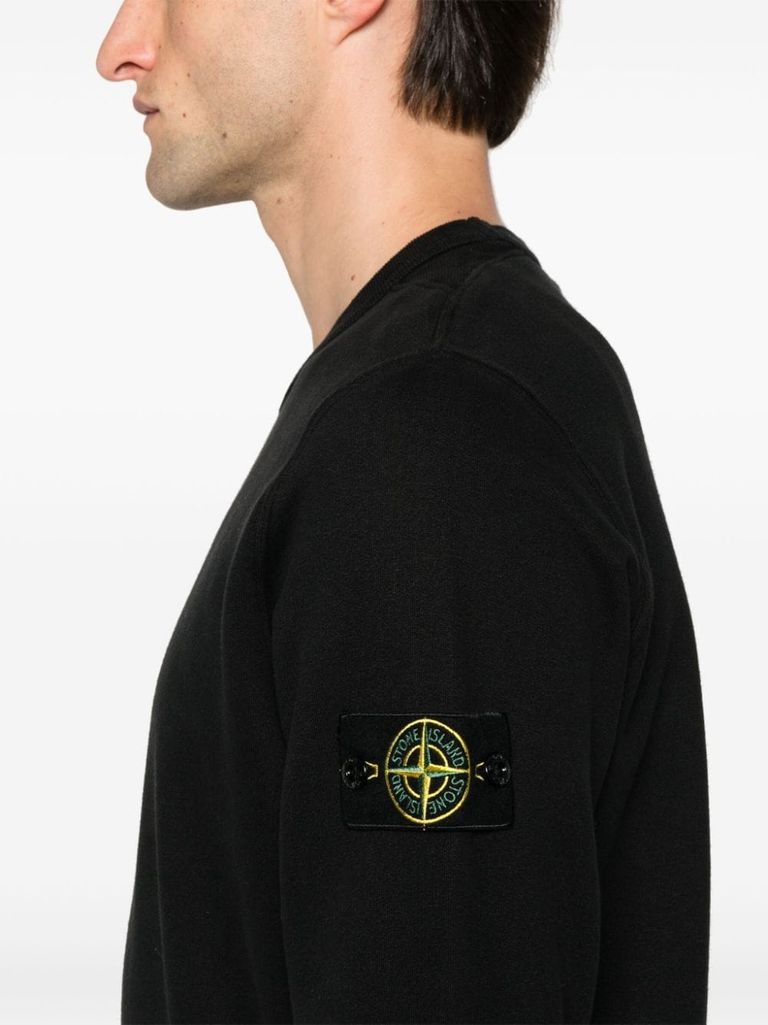 Shop Stone Island Black Cotton Crewneck Sweatshirt With Compass Patch In Nero