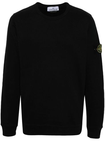 Black Cotton Crewneck Sweatshirt with Compass Patch