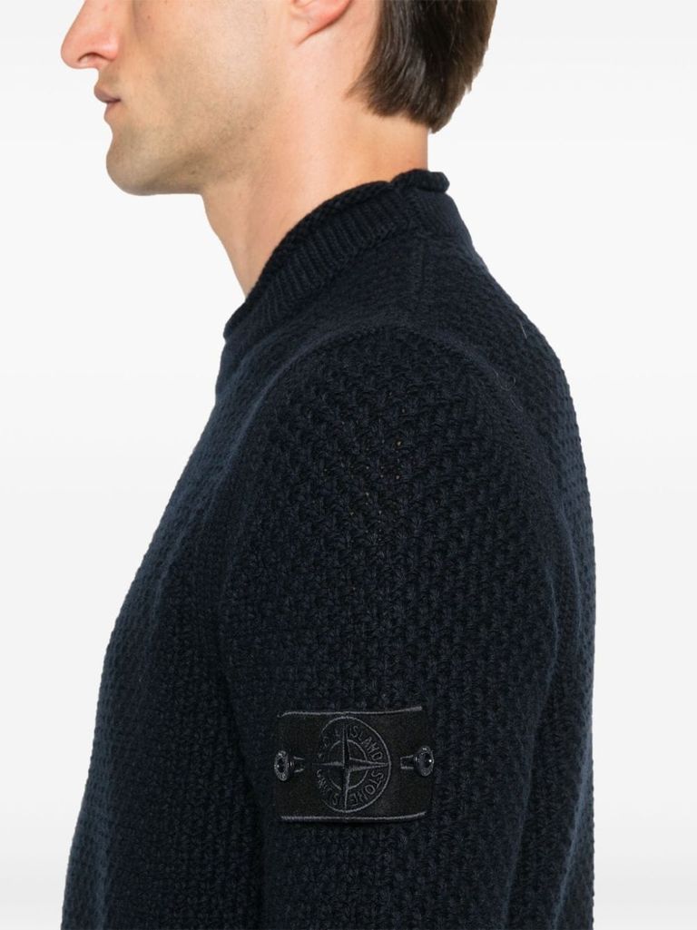 Shop Stone Island Virgin Wool Knit Sweater In Blu