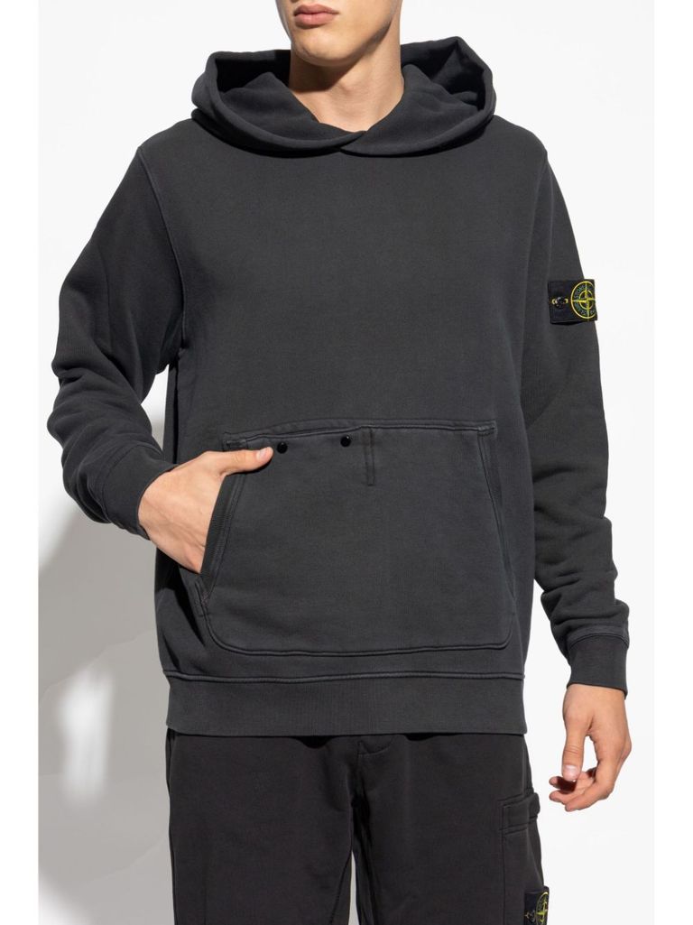 Shop Stone Island Cotton Hoodie With Logo Patch In Grigio