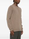 Beige Wool Crewneck Sweater with Logo Patch