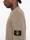 Beige Wool Crewneck Sweater with Logo Patch