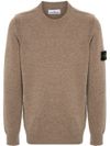 Maglione in lana beige girocollo con patch logo