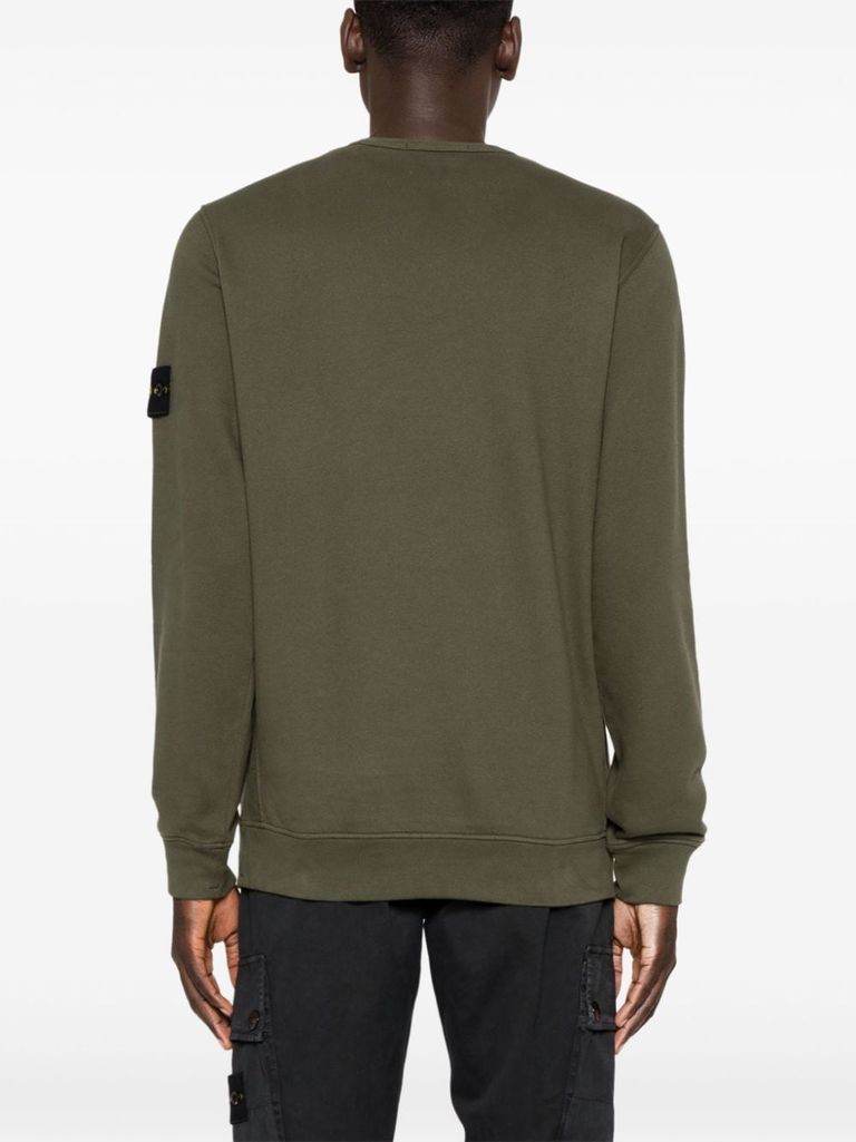 Shop Stone Island Green Cotton Crewneck Sweatshirt With Compass Patch In Verde