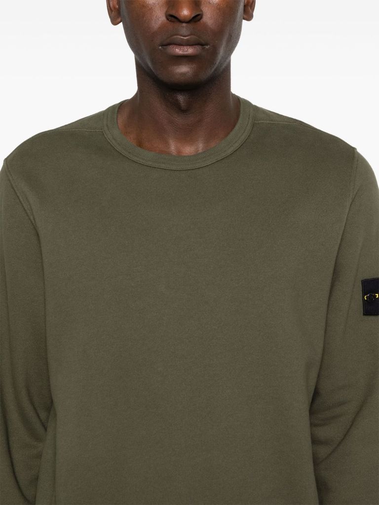 Shop Stone Island Green Cotton Crewneck Sweatshirt With Compass Patch In Verde