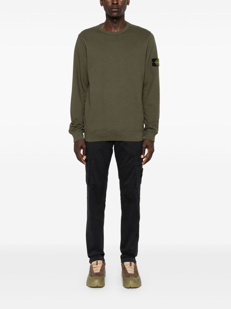 Shop Stone Island Green Cotton Crewneck Sweatshirt With Compass Patch In Verde