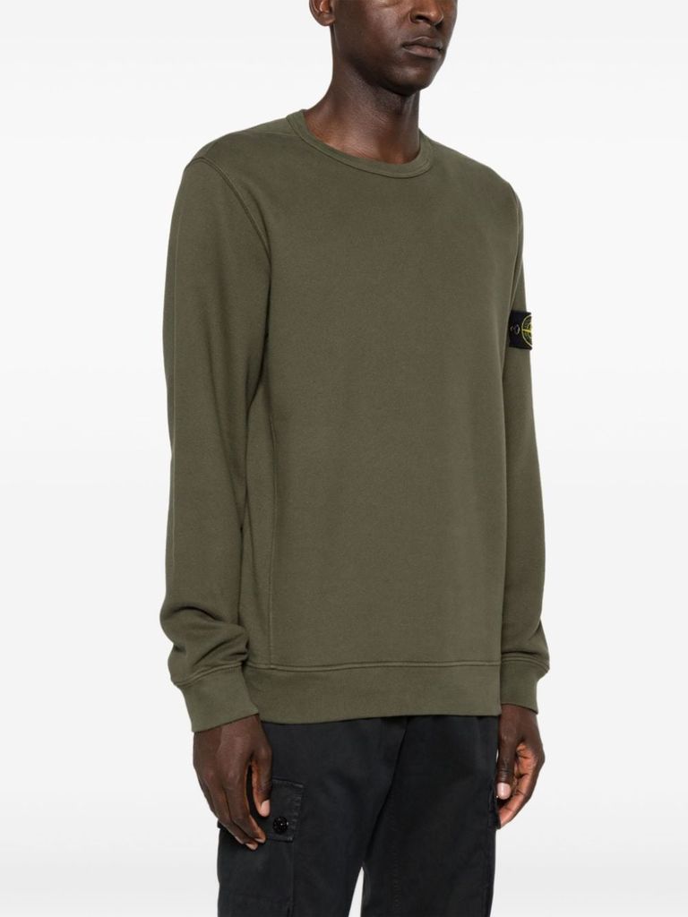 Shop Stone Island Green Cotton Crewneck Sweatshirt With Compass Patch In Verde