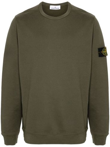 Green Cotton Crewneck Sweatshirt with Compass Patch