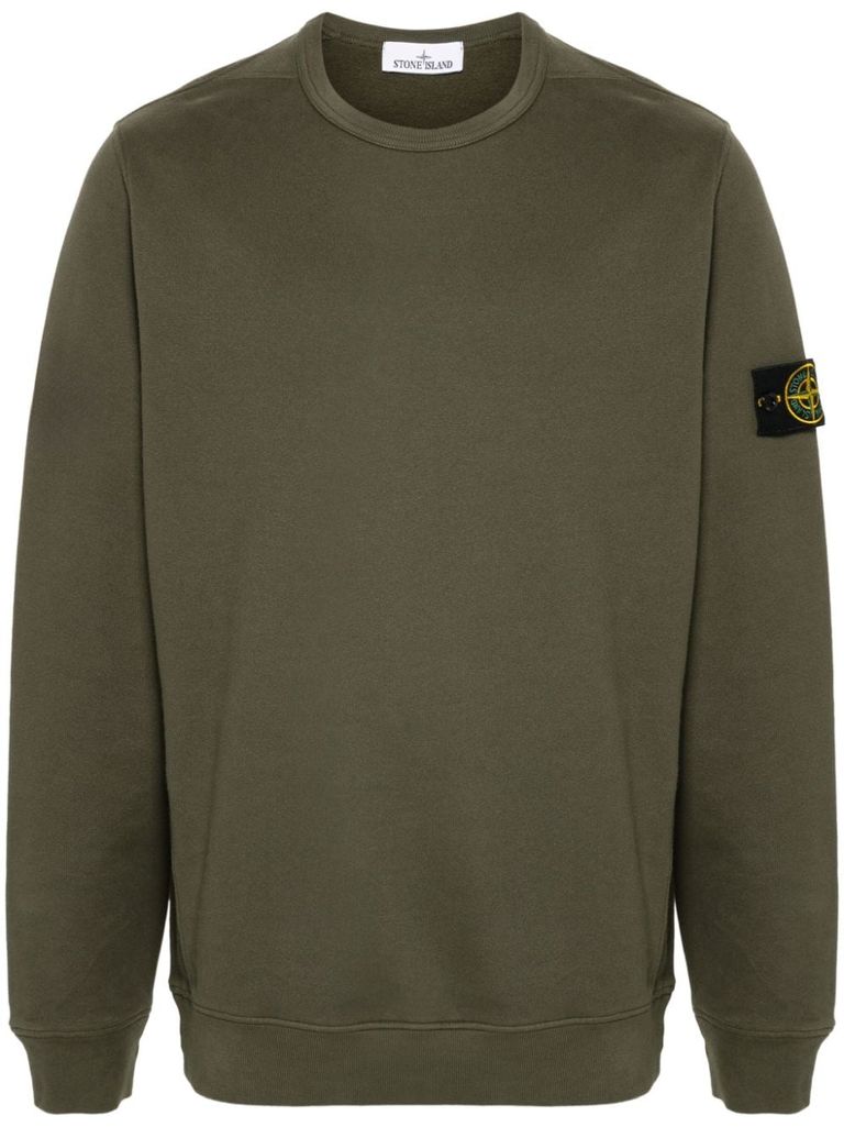 Shop Stone Island Green Cotton Crewneck Sweatshirt With Compass Patch In Verde