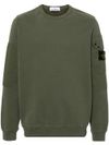 Green Cotton Crewneck Sweatshirt with Pocket