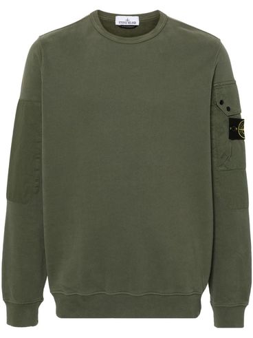 Green Cotton Crewneck Sweatshirt with Pocket