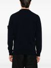 Blue Wool Crewneck Sweater with Logo Patch