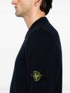 Blue Wool Crewneck Sweater with Logo Patch