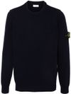 Blue Wool Crewneck Sweater with Logo Patch