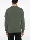 Green Wool Crewneck Sweater with Logo Patch