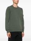 Green Wool Crewneck Sweater with Logo Patch