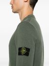 Green Wool Crewneck Sweater with Logo Patch