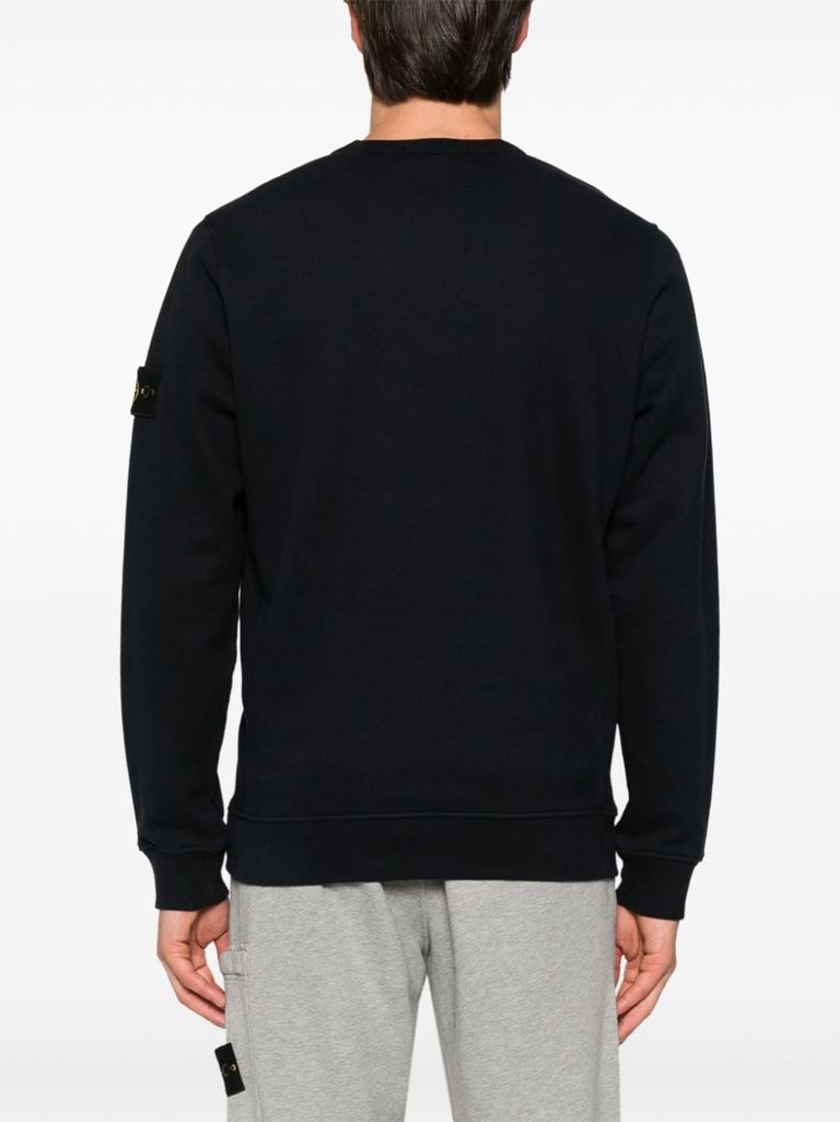 Shop Stone Island Blue Cotton Crewneck Sweatshirt With Compass Patch