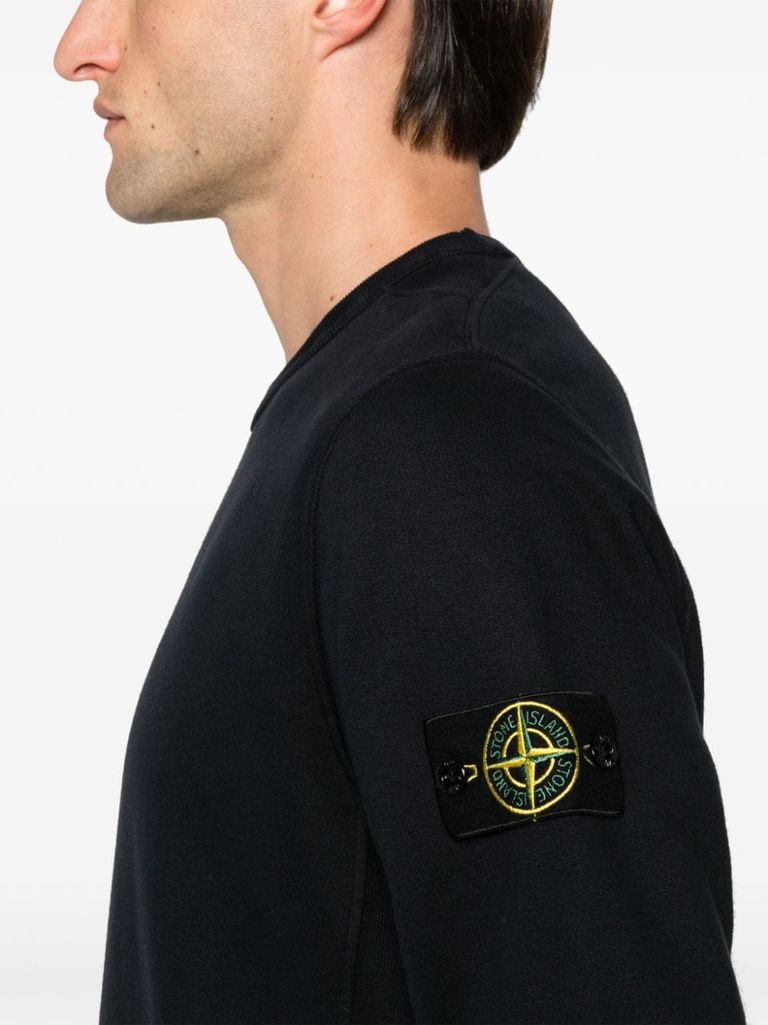 Shop Stone Island Blue Cotton Crewneck Sweatshirt With Compass Patch