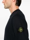 Blue Cotton Crewneck Sweatshirt with Compass Patch