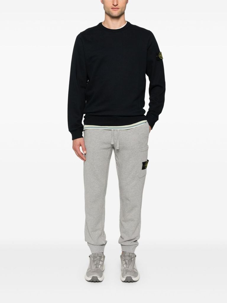 Shop Stone Island Blue Cotton Crewneck Sweatshirt With Compass Patch