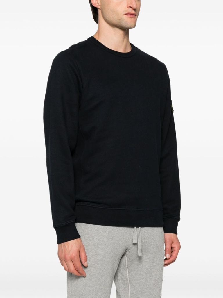 Shop Stone Island Blue Cotton Crewneck Sweatshirt With Compass Patch