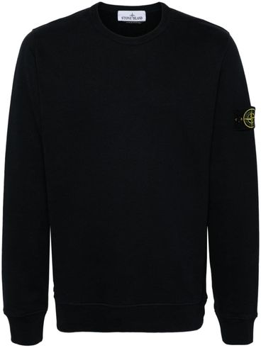 Blue Cotton Crewneck Sweatshirt with Compass Patch