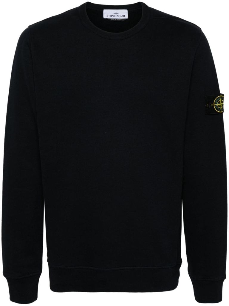 Shop Stone Island Blue Cotton Crewneck Sweatshirt With Compass Patch