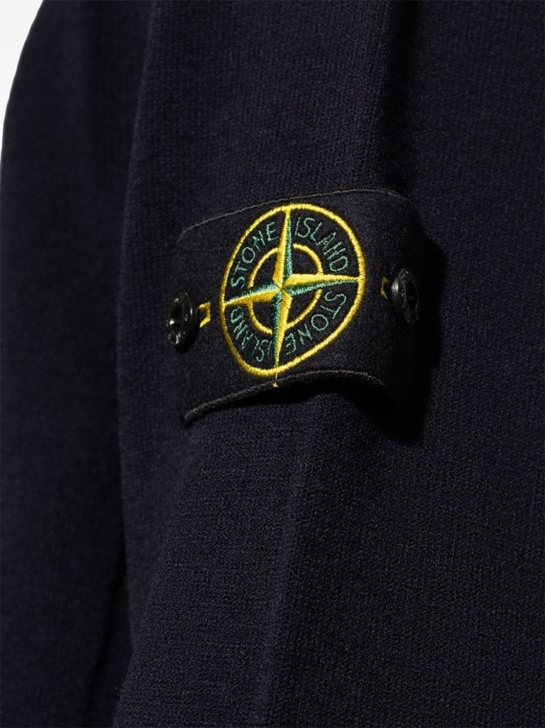 Shop Stone Island Virgin Wool Sweater With Compass Motif In Blu