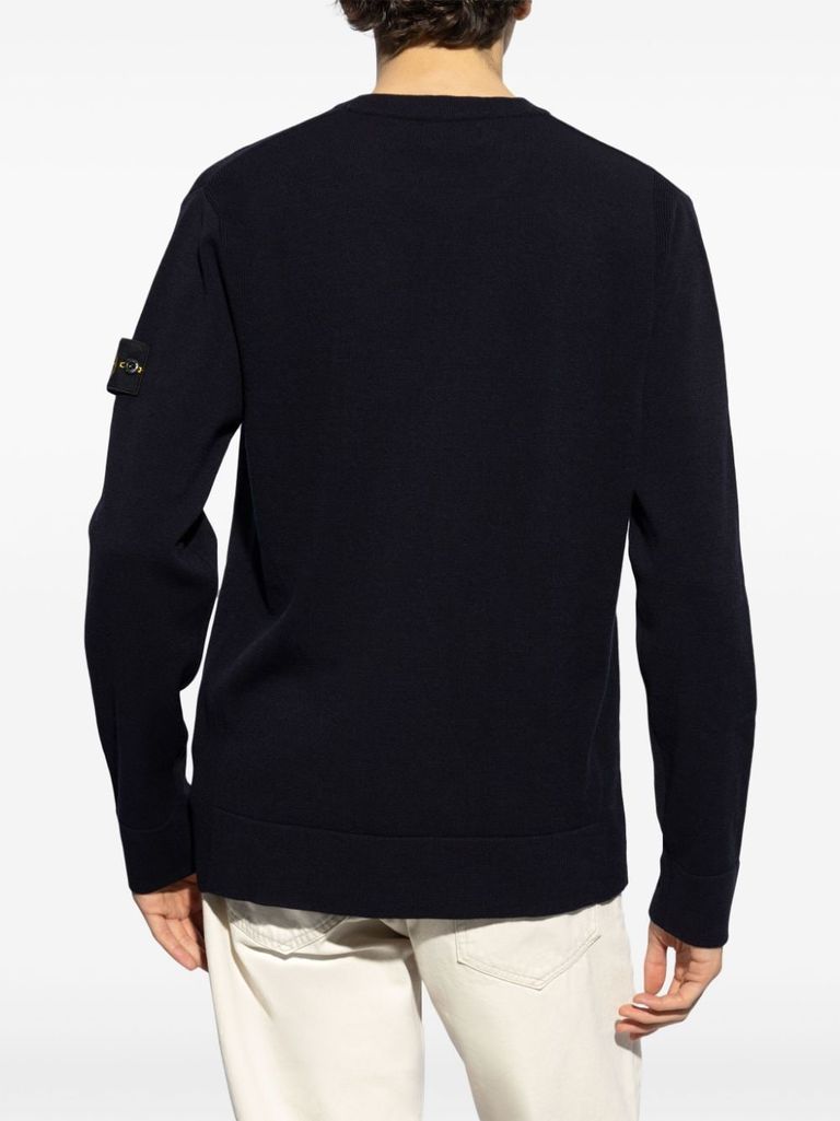 Shop Stone Island Virgin Wool Sweater With Compass Motif In Blu