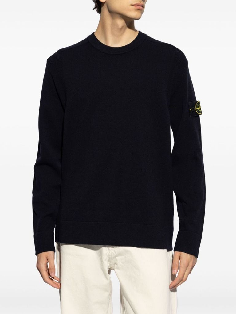 Shop Stone Island Virgin Wool Sweater With Compass Motif In Blu