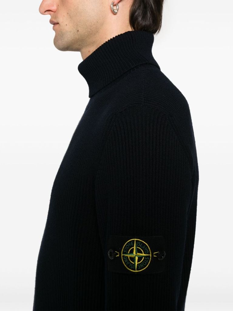 Shop Stone Island Navy Blue Virgin Wool Turtleneck Sweater