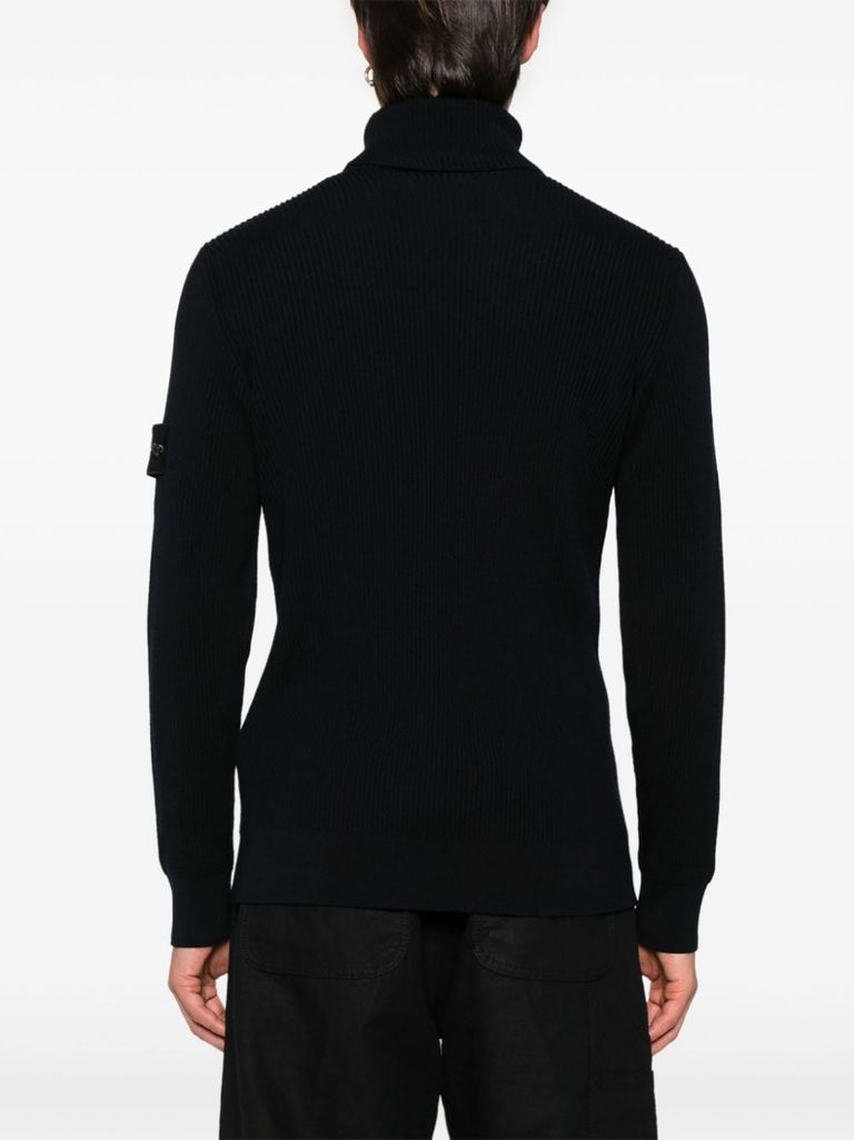 Shop Stone Island Navy Blue Virgin Wool Turtleneck Sweater