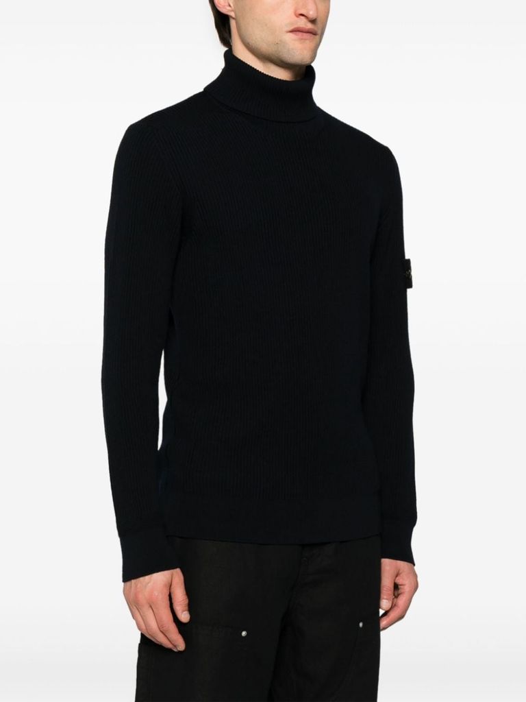 Shop Stone Island Navy Blue Virgin Wool Turtleneck Sweater